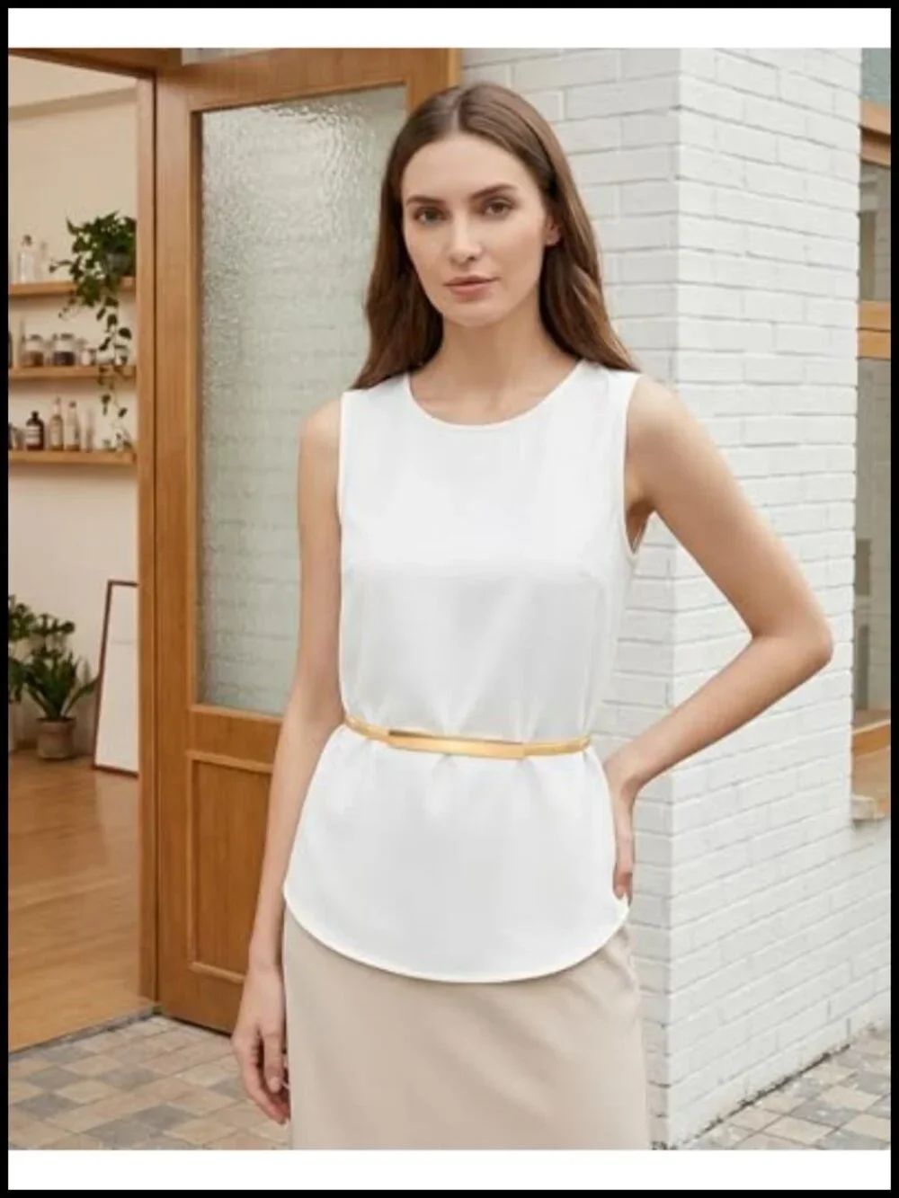 Women's Elastic Chain Belt with Gold-Tone Buckle - Skinny Stretch Waist Belt